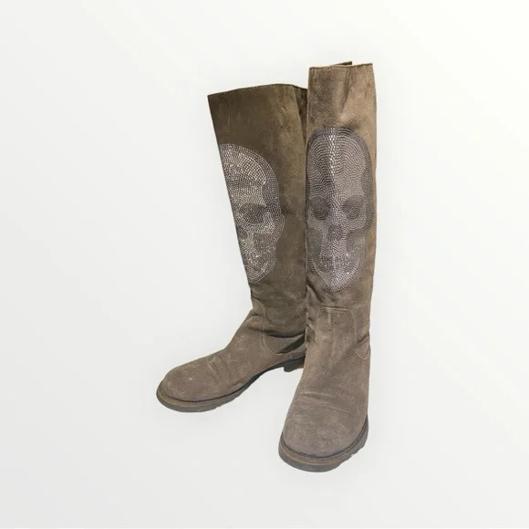 Mimosa Suede Knee-High Boots | Gothic Skull Accent | Italy 🇮🇹 - Picture 2 of 9
